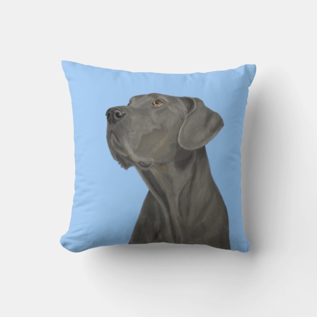 Graue schöne Deutsche Dogge auf Blau Kissen (Vorderseite)