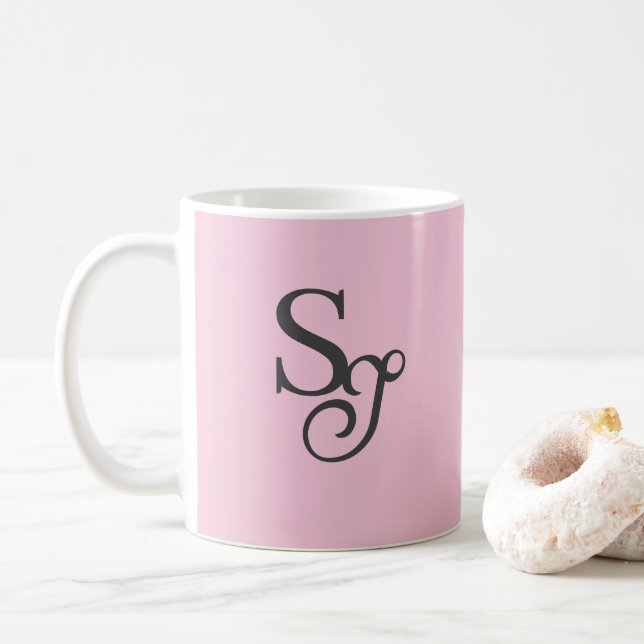 Graue Schrift Anfangsfarbe Rosa Kaffeetasse (Mit Donut)