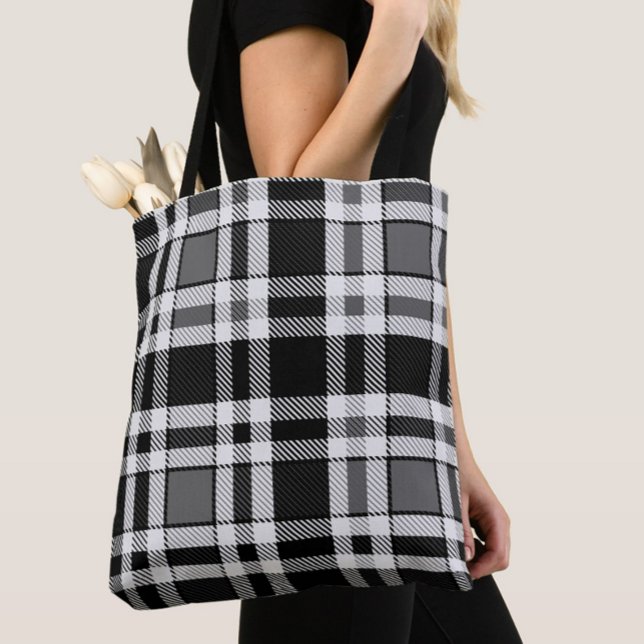 Graue Schwarz-weiße Flannel Kariertes Tartan Desig Tasche (Von Creator hochgeladen)