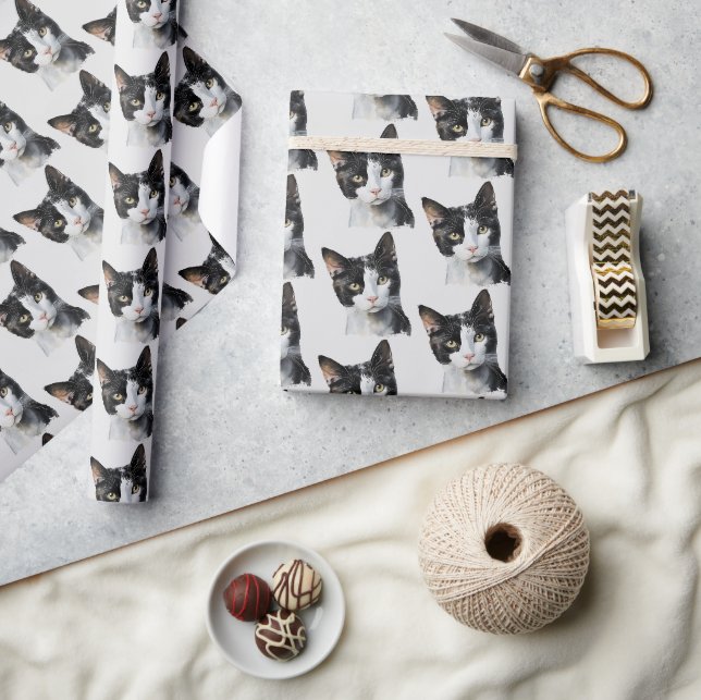 Graue Schwarz-weiße Kitty Cat Geschenkpapier (Kunsthandwerk)