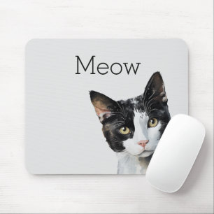 Graue Schwarz-weiße Kitty Cat Mousepad
