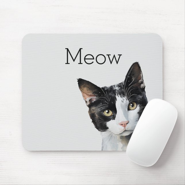 Graue Schwarz-weiße Kitty Cat Mousepad (Mit Mouse)