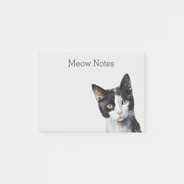 Graue Schwarz-weiße Kitty Cat Post-it Klebezettel (Vorderseite)