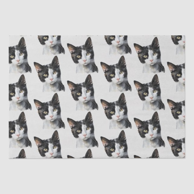 Graue Schwarz-weiße Kitty Cat Seidenpapier (Vorderseite)