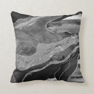 Graue Schwarz-weiße Marmorplatte Agate Silver Gli Kissen