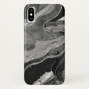 Graue Schwarz-weiße Marmorplatte Agate Silver Glit Case-Mate iPhone Hülle