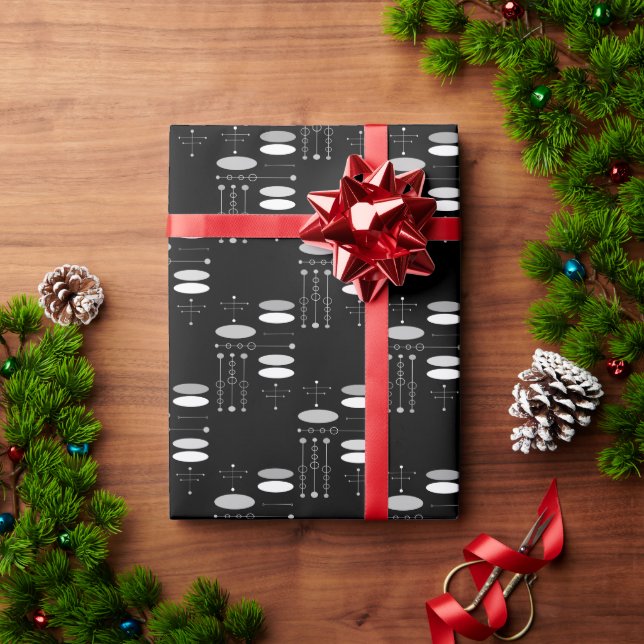 Graue Schwarz-weiße MCM Mitte Jahrhundert Abstrakt Geschenkpapier (Feiertagsgeschenk)