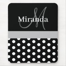 Graue Schwarz-weiße Polka Dot Monogram Maus Pad