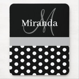 Graue Schwarz-weiße Polka Dot Monogram Maus Pad Mousepad