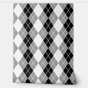 Graue Schwarz-weiße Raute Diamond Design Tapete