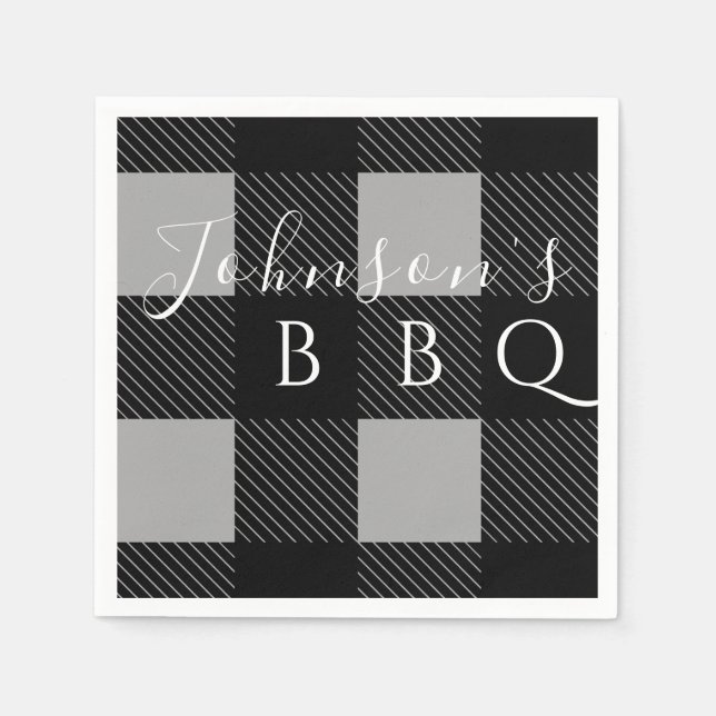 Graue schwarze Buffalo Karo GRILLEN Serviette (Vorderseite)