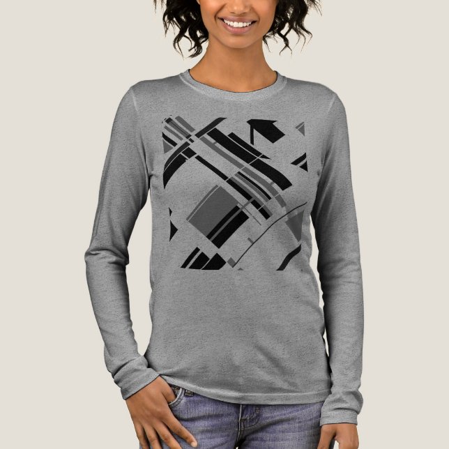 Graue schwarze Diagonal-Formen Linien MCM Abstrakt Tri-Blend Shirt (Vorderseite)