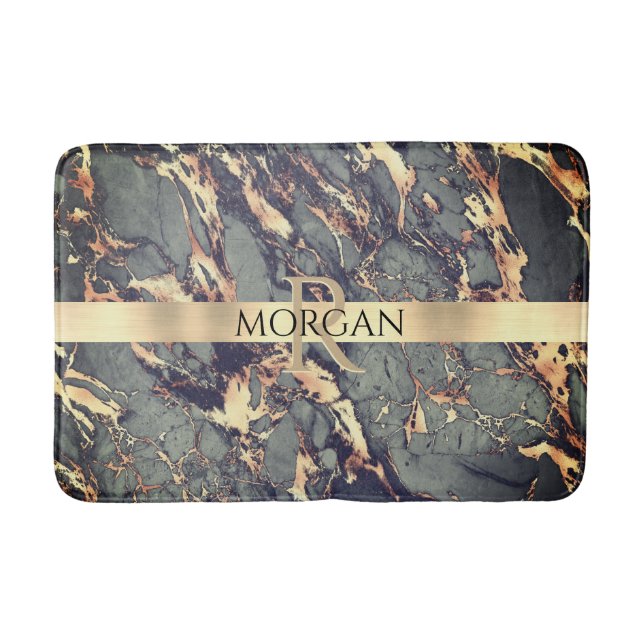 Graue schwarze Gold-Marmor, LG-Goldstrichname+Mono Badematte (Vorderseite)
