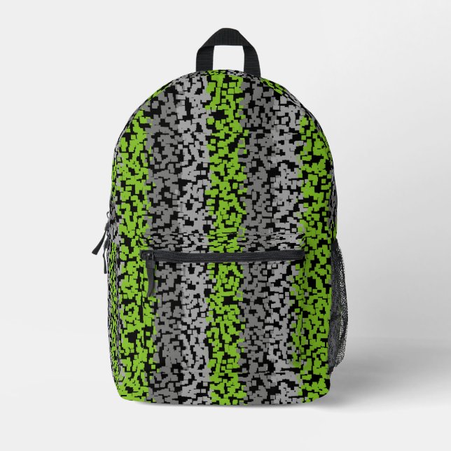 Graue schwarze, pixelförmige Streifen Bedruckter Rucksack (Vorderseite)