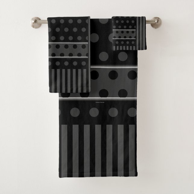 Graue, schwarze Punkte und Streifen Badhandtuch Set (Insitu)