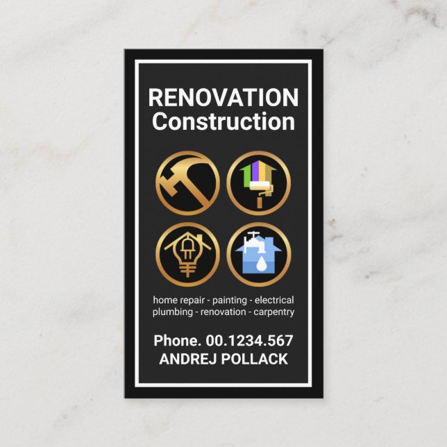 Graue schwarze Rahmen Gold Construction Handyman T Visitenkarte (Vorderseite)