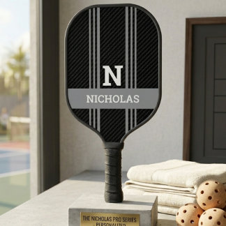 Graue & schwarze Streifen, fettes Monogramm & Name Pickleball Schläger