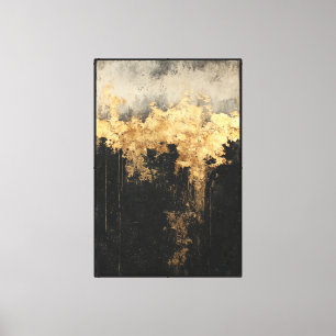 Graue, schwarze und goldene Wand mit Drip-Effekt Leinwanddruck