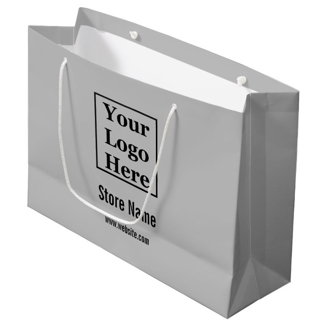Graue schwarze Unternehmenstext Ihr Logo hier Vorl Große Geschenktüte (Vorderseite Schrägansicht)