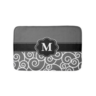 Graue schwarze Wirbels-Monogramm-Badematte Badematte