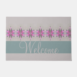 Graue Script-Typografie mit Aquamarin Grün und Ros Fußmatte