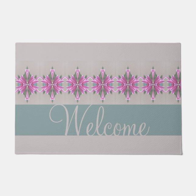 Graue Script-Typografie mit Aquamarin Grün und Ros Fußmatte (Vorderseite)