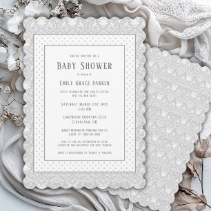Graue Shabby-Chic-Baby-Party für Mädchen Einladung