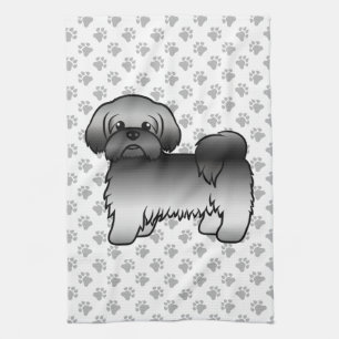Graue Shih Tzu süße Cartoon-Hunde-Illustration Geschirrtuch