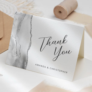 Graue Silber-Achat-Schrift Hochzeits-Dankeschön Karte
