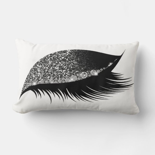 Graue Silber Glitzer Sleep Makeup Augen Lash White Lendenkissen (Vorderseite)
