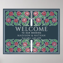 Graue silberne Blumen königliches Hochzeits-Willko Poster