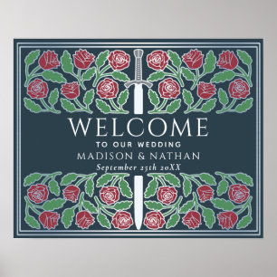 Graue silberne Blumen königliches Hochzeits-Willko Poster