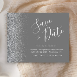 Graue Silberne Glitzer Hochzeit speichern Datum