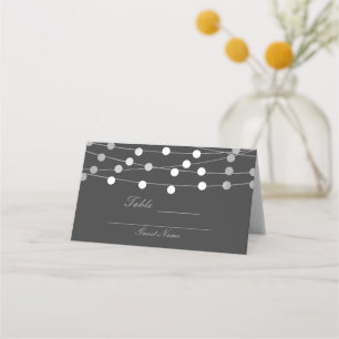 Graue silberne Lichterketten moderne Hochzeitstisc Platzkarte
