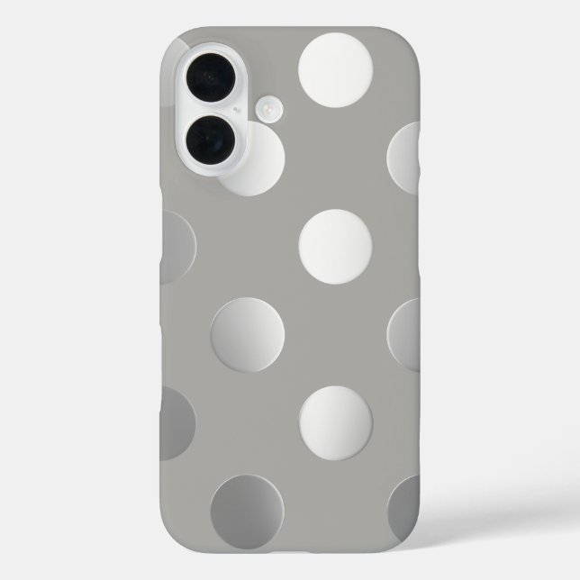 Graue, silberne Polka-Punkte iPhone 16 Hülle (Rückseite)