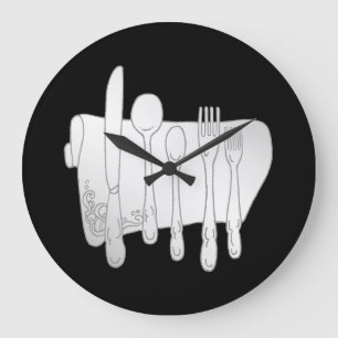 Graue Silberware auf der Black Kitchen Wall Clock Große Wanduhr