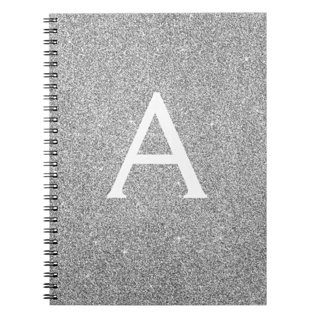Graue Silver Foil Glitzer Sparkle Monogram Noteboo Notizblock (Vorderseite)