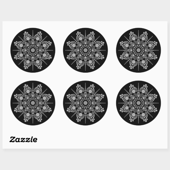 Graue Skala Mandala Dot Art Template Runder Aufkleber (Blatt)
