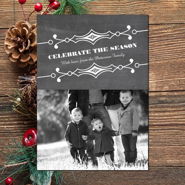 Graue Slanted Chalkboard Holiday Foto Flat Card Einladung (Slanted Chalkboard Holiday Photo Card)