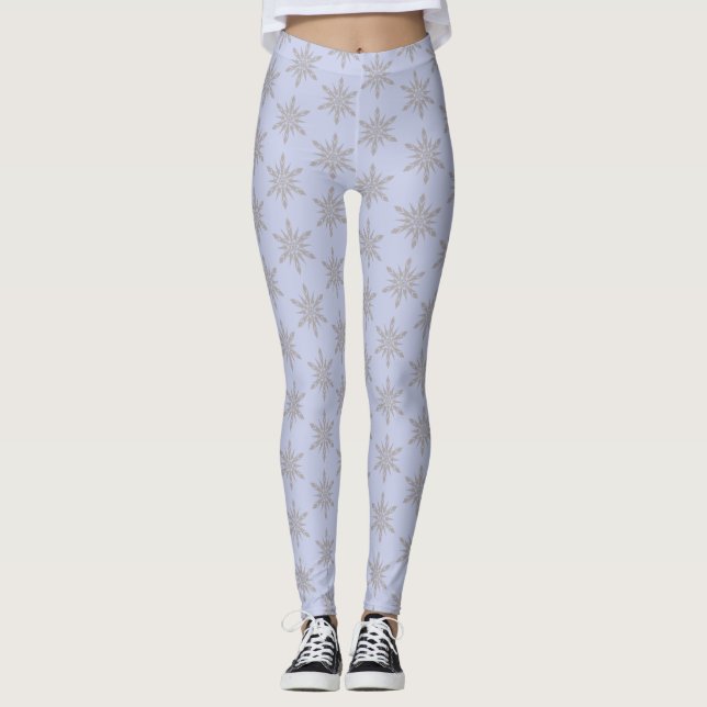Graue Snowflake Blauer Winter Leggings (Vorderseite)
