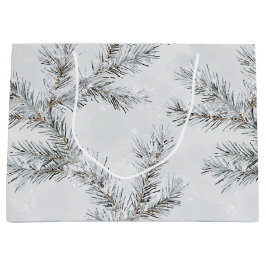 Graue Snowy Weihnachtsbaumzweige Große Geschenktüte