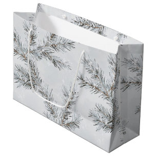 Graue Snowy Weihnachtsbaumzweige Große Geschenktüte