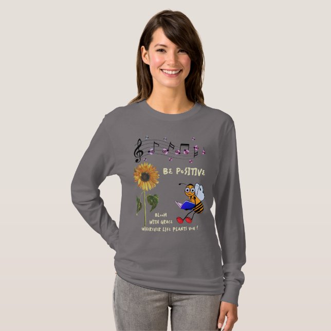 Graue Sonnenblumenbienen positiv T-Shirt (Vorne ganz)