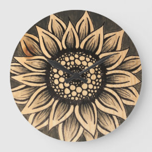 Graue Sonnenblumenmauer-Uhr Große Wanduhr