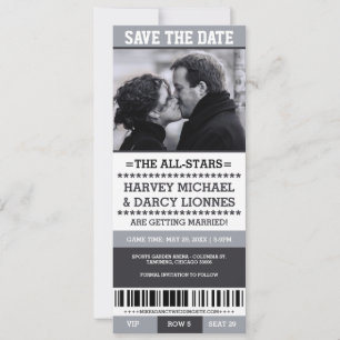 Graue Sport-Ticket Save-the-Date-Einladung Save The Date