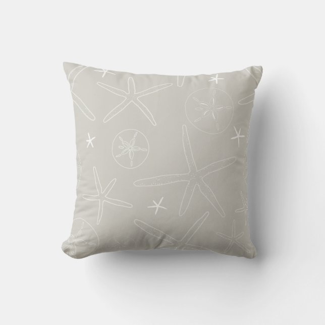 Graue Starfish & Sand Dollar Throw Kissen (Vorderseite)