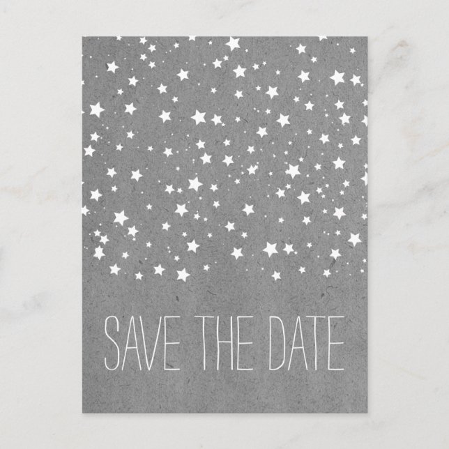 graue Starry Night Save the Date Postkarte (Vorderseite)