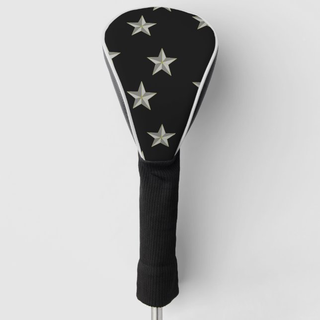 Graue Sternmuster auf schwarz Golf Headcover (Vorderseite)