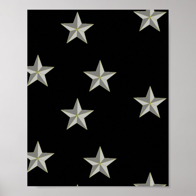 Graue Sternmuster auf schwarz Poster (Vorne)