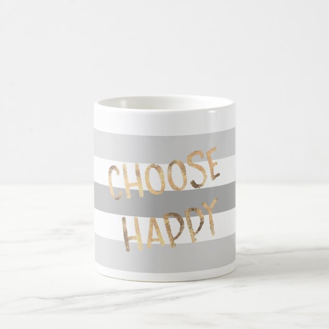 Graue Streifen Gold Choose Happy Kaffeetasse (Mittel)